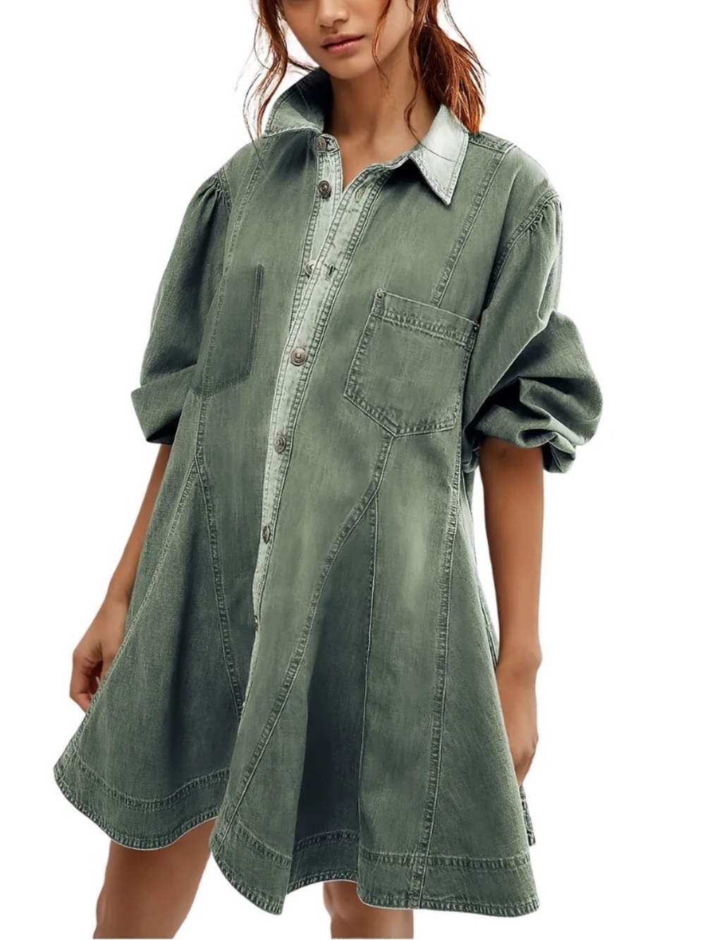 Women’s Green Washed Denim Dress- NWOT - Picture 6 of 6